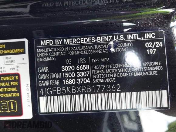2024 Mercedes-Benz GLE 450 с VIN 4JGFB5KBXRB177362, выставлен на аукционе IAAI как лот 42270719 с пробегом 23 019 миль миль и . История ставок и продаж доступна на DreamBid. Изображение 9.