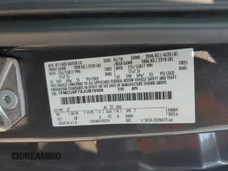 2018 Ford Escape S with VIN 1FMCU0F7XJUB19508, listed as a Copart auction lot 59222395 with Not provided miles and Salvage title. Bid and sale history available at DreamBid. Image 13.