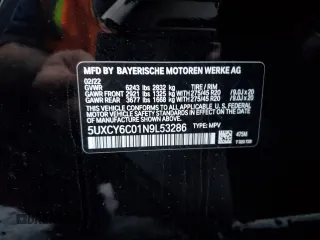 2022 BMW X6 xDrive40i with VIN 5UXCY6C01N9L53286, listed as a Copart auction lot 85007194 with 0 mi miles and Salvage Title. Bid and sale history available at carsss.com. Image 14.