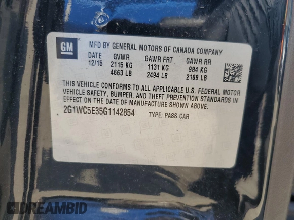 2016 Chevrolet Impala LTZ with VIN 2G1WC5E35G1142854, listed as a Copart auction lot 57105865 with 119,829 mi miles and Salvage title. Bid and sale history available at DreamBid. Image 12.