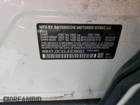 2018 BMW X2 sDrive28i with VIN WBXYJ3C33JEB38083, listed as a Copart auction lot 47923995 with 101,406 mi miles and Salvage Title. Bid and sale history available at carsss.com. Image 13.