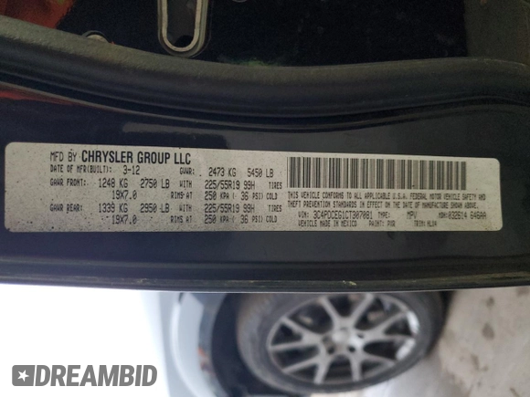 2012 Dodge Journey GT with VIN 3C4PDCEG1CT307081, listed as a Copart auction lot 84462604 with 212,265 mi miles and Salvage Title. Bid and sale history available at DreamBid. Image 13.