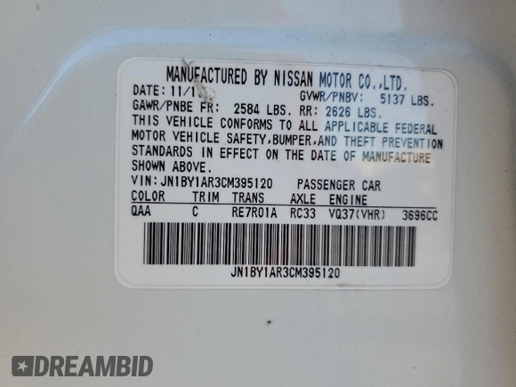 2012 Infiniti M with VIN JN1BY1AR3CM395120, listed as a Copart auction lot 78473494 with 126,159 mi miles and Salvage Title. Bid and sale history available at carsss.com. Image 12.
