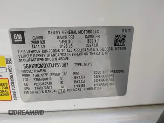 2013 Buick Enclave Leather with VIN 5GAKRCKDXDJ151087, listed as a IAAI auction lot 41004828 with 197,453 mi miles. Bid and sale history available at carsss.com. Image 9.