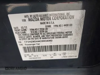 2012 Mazda 6 i Touring with VIN 1YVHZ8DH4C5M34382, listed as a IAAI auction lot 42082869 with Not provided miles and . Bid and sale history available at DreamBid. Image 9.