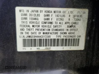 2010 Honda Fit Sport with VIN JHMGE8H44AC013385, listed as a Copart auction lot 63216515 with 228,358 mi miles and Salvage title. Bid and sale history available at DreamBid. Image 12.