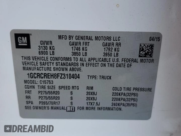 2015 Chevrolet Silverado 1500 LT with VIN 1GCRCREH8FZ310404, listed as a Copart auction lot 83251074 with 156,619 mi miles and Salvage Title. Bid and sale history available at carsss.com. Image 14.