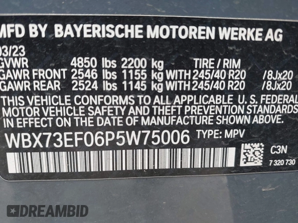 2023 BMW X1 xDrive28i z VIN WBX73EF06P5W75006, wystawiony jako IAAI lot #42235317 z przebiegiem 22 890 mil mil oraz . Historia ofert i sprzedaży dostępna na DreamBid. Obrazek 9.