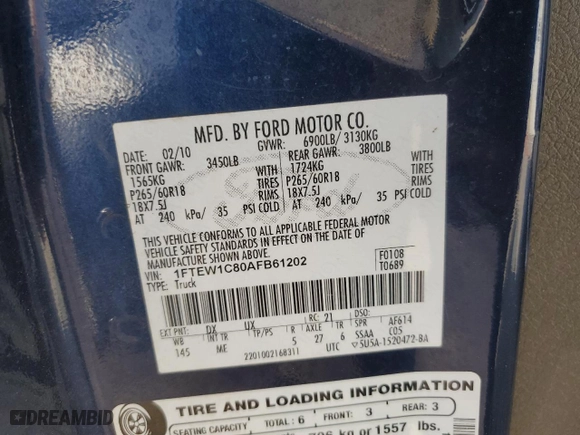 2010 Ford F-150 XL with VIN 1FTEW1C80AFB61202, listed as a Copart auction lot 42870595 with 180,130 mi miles and Salvage Title. Bid and sale history available at carsss.com. Image 13.
