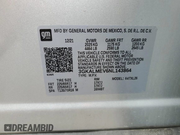 2022 GMC Terrain SLE z VIN 3GKALMEV6NL143864, wystawiony jako Copart lot #42640765 z przebiegiem 24 300 mil mil oraz Czysty tytuł • Clean title. Historia ofert i sprzedaży dostępna na DreamBid. Obrazek 14.