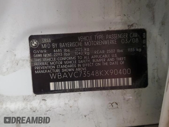 2008 BMW 3 Series 328xi с VIN WBAVC73548KX90400, выставлен на аукционе Copart как лот 60394685 с пробегом 106 040 миль миль и Списание • Salvage title. История ставок и продаж доступна на DreamBid. Изображение 13.