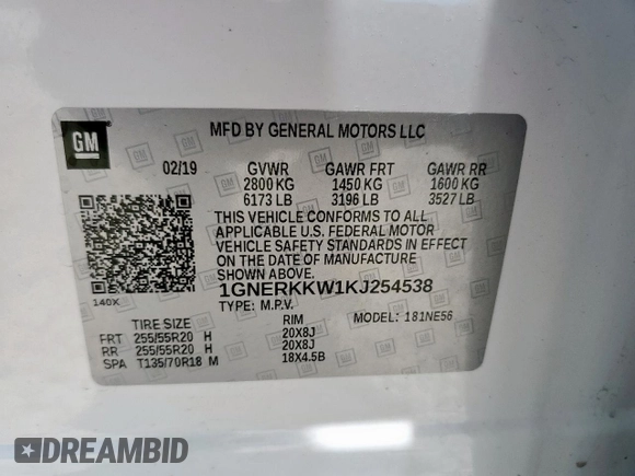 2019 Chevrolet Traverse Premier z VIN 1GNERKKW1KJ254538, wystawiony jako Copart lot #55424455 z przebiegiem 96 677 mil mil oraz Czysty tytuł • Clean title. Historia ofert i sprzedaży dostępna na DreamBid. Obrazek 13.