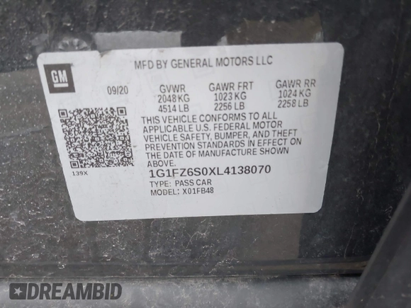 2020 Chevrolet Bolt EV Premier with VIN 1G1FZ6S0XL4138070, listed as a IAAI auction lot 41914556 with 26,332 mi miles and . Bid and sale history available at DreamBid. Image 9.