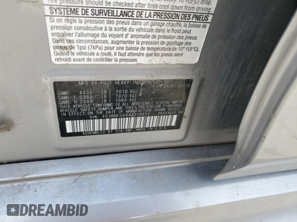 2010 Subaru Legacy Premium All-Weather Anniversary z VIN 4S3BMCG68A3238459, wystawiony jako Copart lot #56607225 z przebiegiem 208 172 mil mil oraz Szkoda całkowita • Salvage title. Historia ofert i sprzedaży dostępna na DreamBid. Obrazek 13.