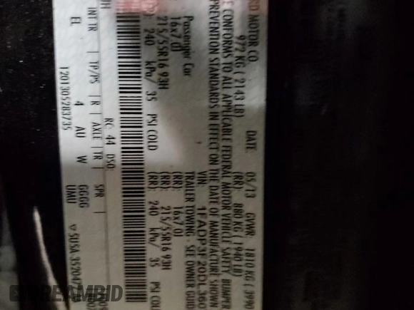 2013 Ford Focus SE with VIN 1FADP3F20DL360791, listed as a Copart auction lot 51380225 with 152,126 mi miles and Salvage Title. Bid and sale history available at carsss.com. Image 13.