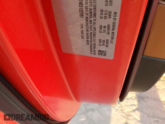 2014 Chevrolet Corvette 2LT with VIN 1G1YC2D74E5122781, listed as a Copart auction lot 82669644 with 74,658 mi miles and Clean Title. Bid and sale history available at carsss.com. Image 12.
