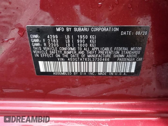 2020 Subaru Impreza Limited z VIN 4S3GTAT63L3730466, wystawiony jako Copart lot #81260704 z przebiegiem 18 257 mil mil oraz Szkoda całkowita • Salvage title. Historia ofert i sprzedaży dostępna na DreamBid. Obrazek 14.