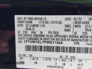 2023 Ford F-150 Lightning Pro with VIN 1FTVW1EL7PWG11924, listed as a IAAI auction lot 41991819 with 20,450 mi miles and . Bid and sale history available at DreamBid. Image 9.