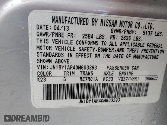 2013 Infiniti M37 with VIN JN1BY1AR4DM603393, listed as a Copart auction lot 86553784 with 112,288 mi miles and Salvage Title. Bid and sale history available at carsss.com. Image 13.