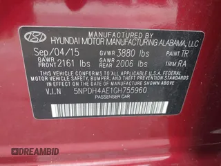 2016 Hyundai Elantra SE with VIN 5NPDH4AE1GH755960, listed as a IAAI auction lot 42763494 with 127,684 mi miles and . Bid and sale history available at DreamBid. Image 9.