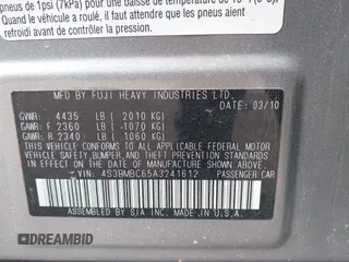 2010 Subaru Legacy Premium All-Weather Anniversary with VIN 4S3BMBC65A3241612, listed as a IAAI auction lot 41833239 with 98,619 mi miles and . Bid and sale history available at DreamBid. Image 9.