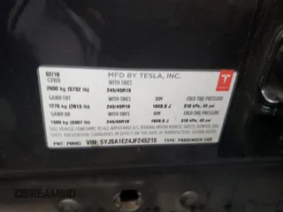 2018 Tesla Model S 75D with VIN 5YJSA1E24JF245215, listed as a Copart auction lot 63788121 with Not provided miles and Salvage title. Bid and sale history available at DreamBid. Image 10.