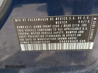 2013 Volkswagen Jetta SE z VIN 3VWDP7AJ0DM292598, wystawiony jako IAAI lot #42360798 z przebiegiem 169 885 mil mil oraz . Historia ofert i sprzedaży dostępna na DreamBid. Obrazek 9.