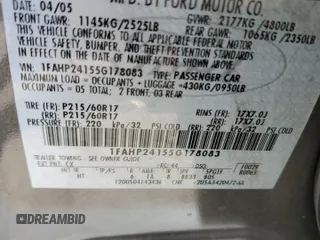 2005 Ford Five Hundred SEL with VIN 1FAHP24155G178083, listed as a Copart auction lot 79444244 with 0 mi miles and Salvage Title. Bid and sale history available at carsss.com. Image 12.