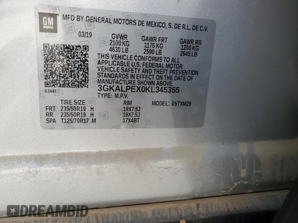 2019 GMC Terrain SLT with VIN 3GKALPEX0KL345355, listed as a Copart auction lot 49847285 with 0 mi miles and Salvage Title. Bid and sale history available at carsss.com. Image 12.