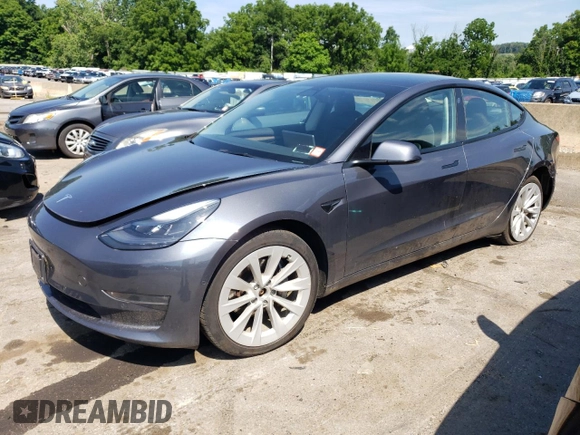 2022 Tesla Model 3 Long Range with VIN 5YJ3E1EB5NF105785, listed as a Copart auction lot 61304654 with 37,306 mi miles and Salvage Title. Bid and sale history available at DreamBid. Image 1.