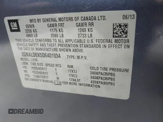 2013 Chevrolet Equinox LT with VIN 2GNALDEK5D6401934, listed as a IAAI auction lot 42101670 with 120,080 mi miles. Bid and sale history available at carsss.com. Image 9.