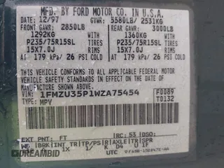 1998 Ford Explorer XLT z VIN 1FMZU35P1WZA75454, wystawiony jako IAAI lot #42360349 z przebiegiem 169 560 mil mil oraz . Historia ofert i sprzedaży dostępna na DreamBid. Obrazek 9.