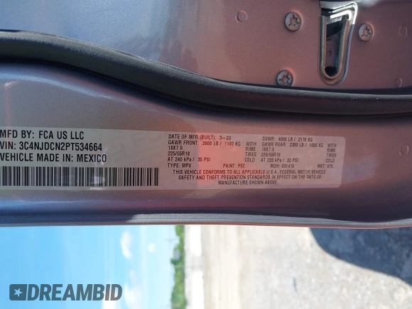 2023 Jeep Compass Limited с VIN 3C4NJDCN2PT534664, выставлен на аукционе IAAI как лот 42187902 с пробегом 26 366 миль миль и . История ставок и продаж доступна на DreamBid. Изображение 9.