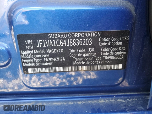 2018 Subaru WRX Premium with VIN JF1VA1C64J8836203, listed as a Copart auction lot 43022135 with 77,843 mi miles and Salvage Title. Bid and sale history available at carsss.com. Image 12.