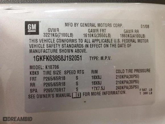 2008 GMC Yukon Denali with VIN 1GKFK63858J192051, listed as a Copart auction lot 43703895 with NaN miles and Clean Title. Bid and sale history available at carsss.com. Image 16.