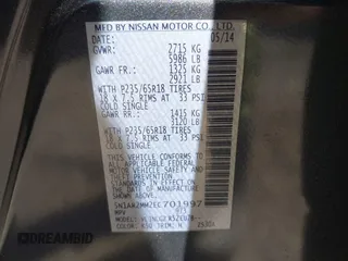 2014 Nissan Pathfinder SL z VIN 5N1AR2MM2EC701997, wystawiony jako IAAI lot #41984553 z przebiegiem 115 270 mil mil oraz . Historia ofert i sprzedaży dostępna na DreamBid. Obrazek 9.