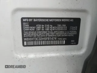 2017 BMW X1 xDrive28i with VIN WBXHT3C32H5F81474, listed as a Copart auction lot 55238895 with 86,264 mi miles and Salvage Title. Bid and sale history available at DreamBid. Image 13.