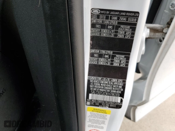 2019 Land Rover Discovery with VIN SALCR2GX3KH786309, listed as a Copart auction lot 55384963 with 66,008 mi miles and . Bid and sale history available at DreamBid. Image 13.