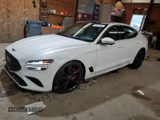 2023 Genesis G70 3.3T with VIN KMTG54TE3PU134147, listed as a Copart auction lot 61597955 with 9,863 mi miles and Salvage title. Bid and sale history available at DreamBid. Image 1.