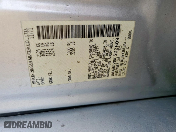 2022 Nissan Maxima SV with VIN 1N4AA6CV9NC502609, listed as a Copart auction lot 52036985 with 81,045 mi miles and Clean title. Bid and sale history available at DreamBid. Image 12.