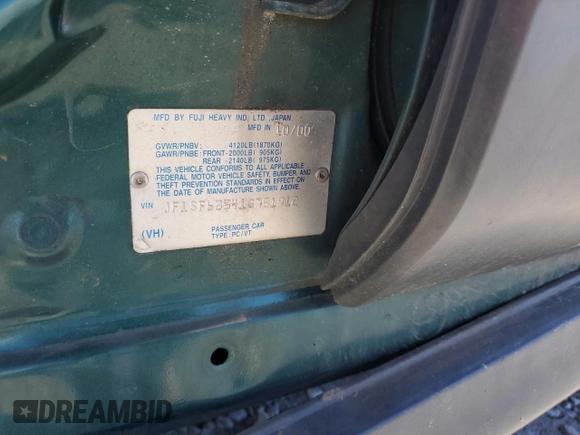 2001 Subaru Forester L with VIN JF1SF63541G751912, listed as a Copart auction lot 45462225 with 0 mi miles and Salvage Title. Bid and sale history available at carsss.com. Image 14.