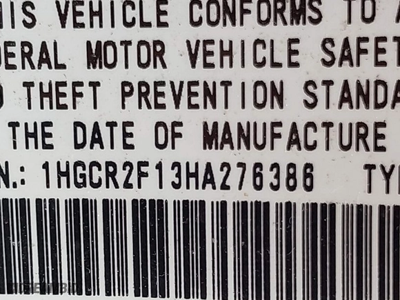 2017 Honda Accord Sedan Sport SE with VIN 1HGCR2F13HA276386, listed as a IAAI auction lot 41831810 with NaN miles. Bid and sale history available at carsss.com. Image 9.