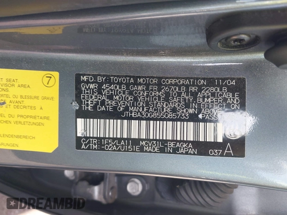 2005 Lexus ES 350 z VIN JTHBA30G855085733, wystawiony jako IAAI lot #42202744 z przebiegiem 74 761 mil mil oraz . Historia ofert i sprzedaży dostępna na DreamBid. Obrazek 9.