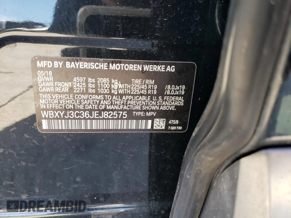 2018 BMW X2 sDrive28i with VIN WBXYJ3C36JEJ82575, listed as a Copart auction lot 45860244 with 42,260 mi miles and Salvage title. Bid and sale history available at DreamBid. Image 16.