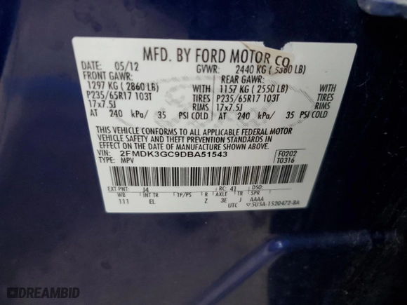2013 Ford Edge SE with VIN 2FMDK3GC9DBA51543, listed as a Copart auction lot 84215654 with 223,094 mi miles and Salvage Title. Bid and sale history available at carsss.com. Image 13.