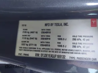 2018 Tesla Model 3 Long Range Battery with VIN 5YJ3E1EA3JF169132, listed as a IAAI auction lot 41678383 with 170,809 mi miles and . Bid and sale history available at DreamBid. Image 9.