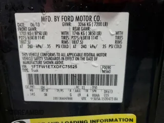 2013 Ford F-150 XL with VIN 1FTFW1ETXDFC75525, listed as a Copart auction lot 55118495 with 157,018 mi miles and Clean Title. Bid and sale history available at carsss.com. Image 12.