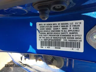 2018 Honda Civic LX with VIN 19XFC2F53JE020297, listed as a IAAI auction lot 42114807 with 124,058 mi miles and . Bid and sale history available at carsss.com. Image 9.