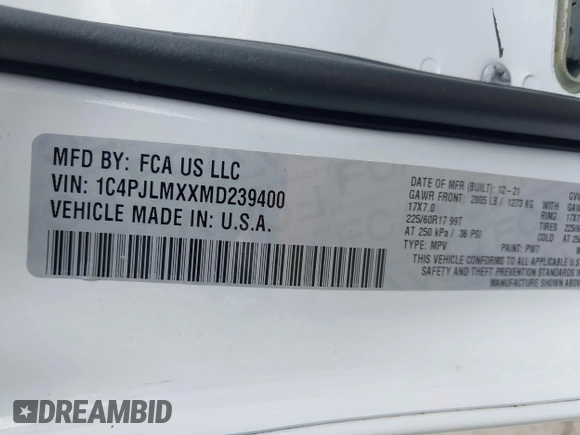 2021 Jeep Cherokee Latitude Lux with VIN 1C4PJLMXXMD239400, listed as a IAAI auction lot 42156023 with 80,304 mi miles and . Bid and sale history available at DreamBid. Image 9.