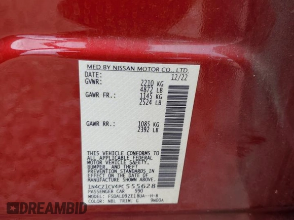 2023 Nissan LEAF SV Plus with VIN 1N4CZ1CV4PC555628, listed as a Copart auction lot 61274595 with 28,424 mi miles and Salvage title. Bid and sale history available at DreamBid. Image 13.